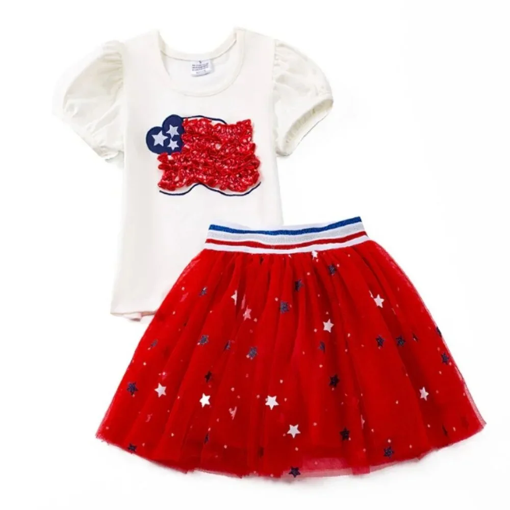 Boutique 4th of July in USA Flag Girls Tutu Skirt Outfit